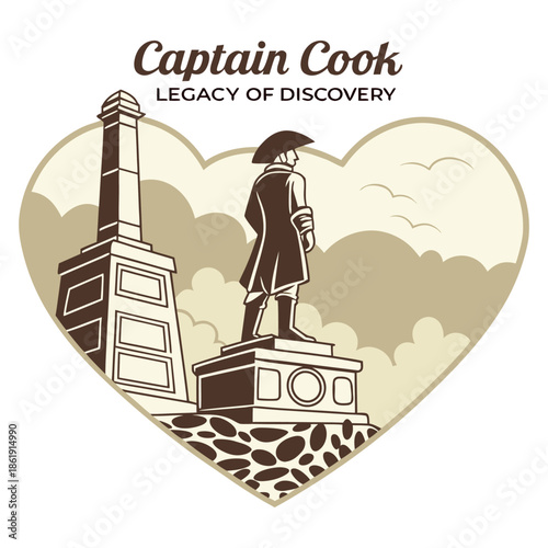 Captain Cook Statue and Obelisk Monument Heart Badge