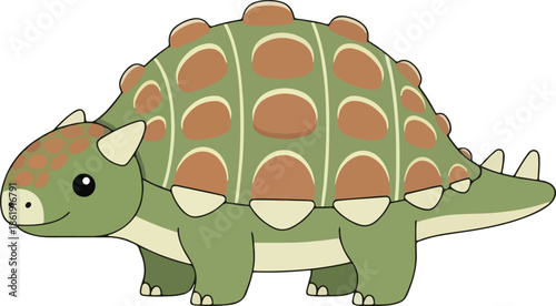 Cartoon drawing of an armored green herbivorous dinosaur with brown scutes