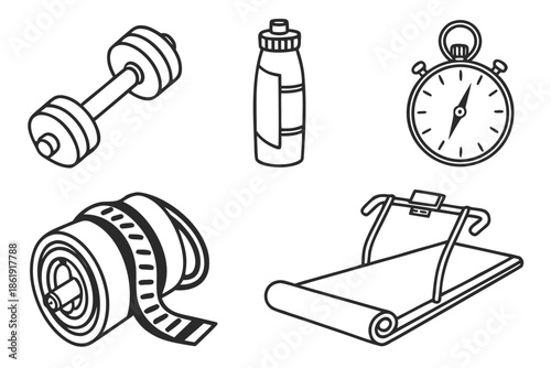 Essential fitness equipment isolated on white background, Vector