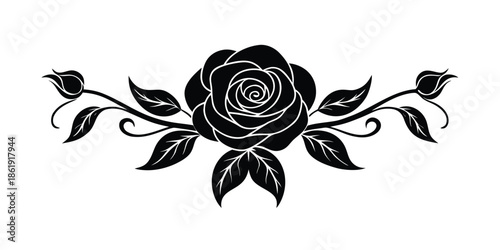 vintage rose ornament with curved stems and petals