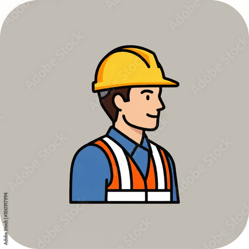 Construction worker in hard hat and safety vest, professional, illustration