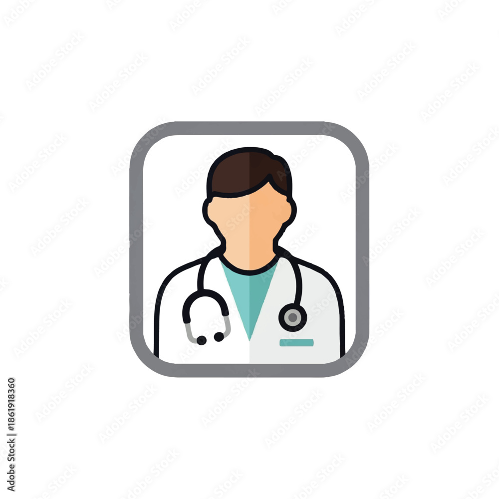 Fototapeta premium Professional male doctor avatar icon, a flat vector illustration depicting a healthcare worker with a stethoscope, suitable for medical apps, websites, and service representations