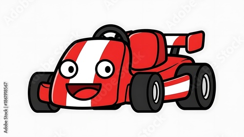 Red Cartoon Racing Car with Smiling Face.