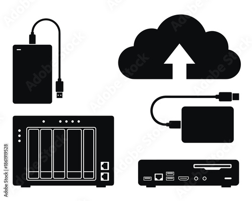 Data storage devices vector illustration set isolated on white background