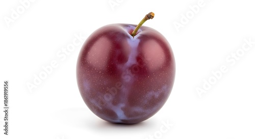 Single plum on white background isolated on white background