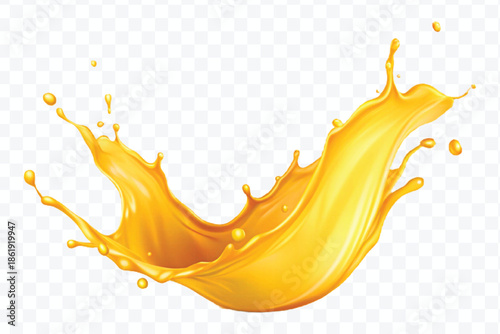 realistic 3d dynamic yellow or mango liquid juice splash in curve style isolated on transparent background	
