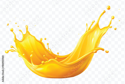 realistic 3d dynamic yellow or mango liquid juice splash in curve style isolated on transparent background	
