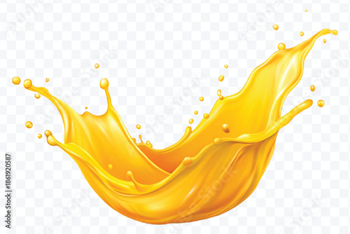 realistic 3d dynamic yellow or mango liquid juice splash in curve style isolated on transparent background	

