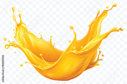 realistic 3d dynamic yellow or mango liquid juice splash in curve style isolated on transparent background	

