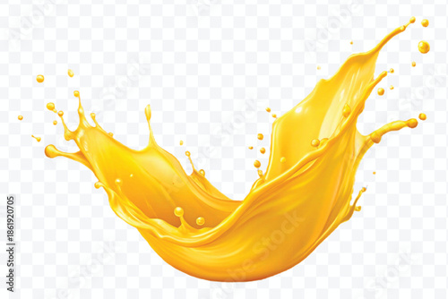realistic 3d dynamic yellow or mango liquid juice splash in curve style isolated on transparent background	
