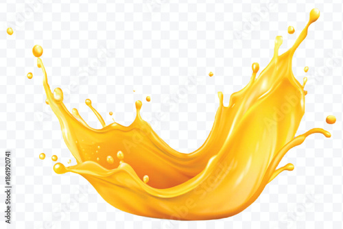 realistic 3d dynamic yellow or mango liquid juice splash in curve style isolated on transparent background	
