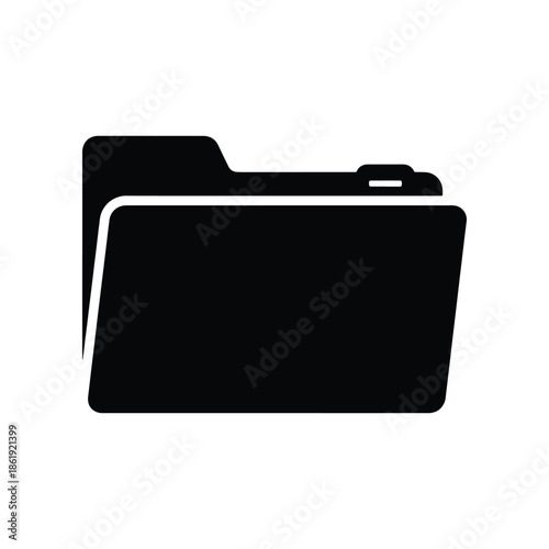 Sleek black silhouette of a digital folder icon for organizing computer files and data storage efficiently