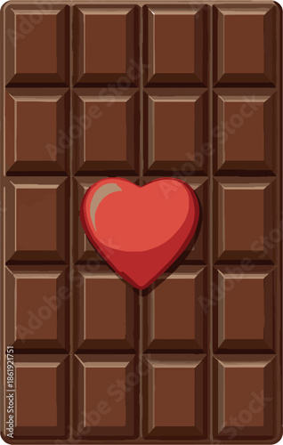 Flat vector illustration of chocolate with heart decoration,