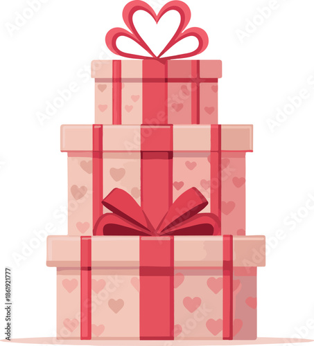  Flat vector illustration of stacked gift boxes, valentine day object, minimal flat design