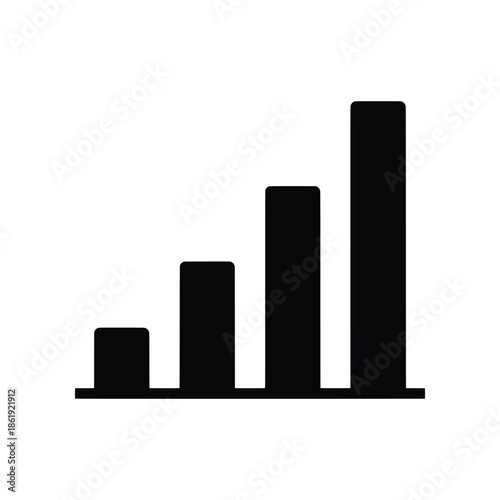 Minimalist black bar chart icon visualizing business growth, data analysis, and upward trend statistics for digital platforms