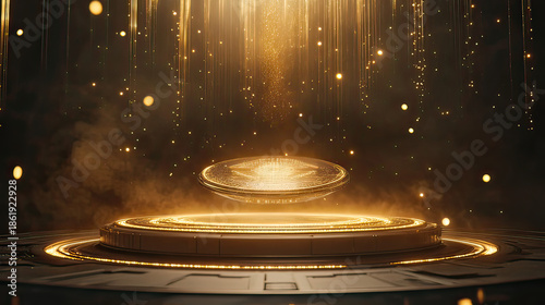 Spectacular Futuristic AI Branding Scene with Floating Centerpiece on Transparent Background