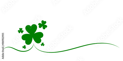 Lucky leaf clover vector for Irish Patrick's day background. Green shamrock leaves, wavy divider isolated on transparent background, vector illustration