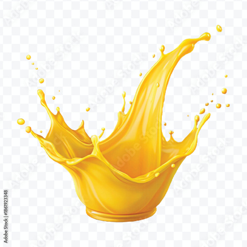 realistic 3d dynamic yellow or mango liquid juice splash in curve style isolated on transparent background	
