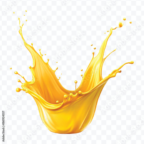 realistic 3d dynamic yellow or mango liquid juice splash in curve style isolated on transparent background	
