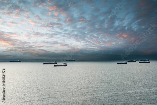 Industrial port of Barcelona in Spain with its container ports and cranes