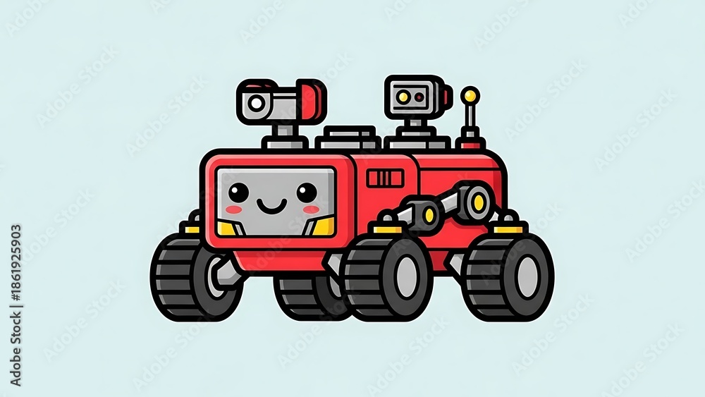 Naklejka premium Smiling Red Tractor with Camera Equipment Illustration.