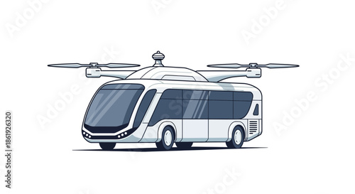 Modern autonomous flying bus concept illustration for future urban transport.