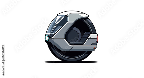 Futuristic single wheel vehicle on white background