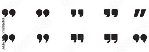 Set of quote mark, quotes icon, sign, symbol, emblem. Ditto marks icon set. Quotation marks. Dialogue discussion symbol for UI UX, website, mobile app.