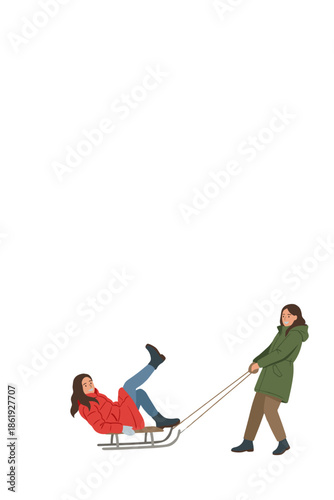 Women Enjoying Winter Sledding Fun