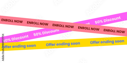 enroll now banner, 50 % discount, offer ending soon. vector illustration