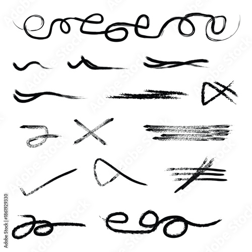 Collection of hand drawn scribbles and abstract line art