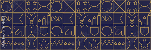 Geometric work line mosaic for employee day with trophy icon and card.