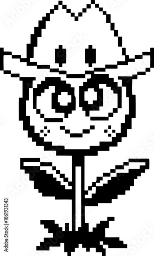 pixel art flower character with big eyes and smiling face retro digital plant, playful nature design