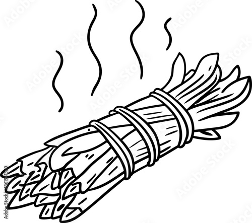 Bunch of fresh asparagus tied with string, steamed and emitting steam lines