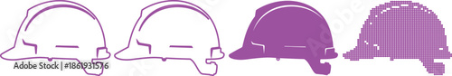 Four Different Hard Hat Illustrations in Purple