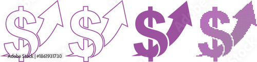 Four purple dollar sign icons with upward arrows indicating financial growth and prosperity