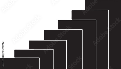 A black graphic of ascending rectangular bars