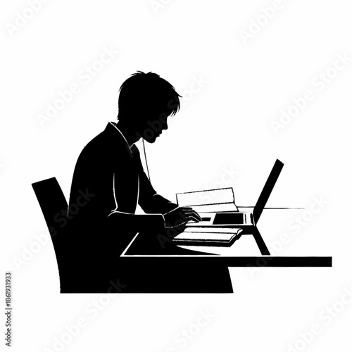 Man Working on Laptop Computer Silhouette.