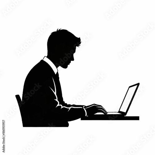 Man Working on Laptop Computer Silhouette.