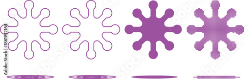 Purple snowflake designs in various styles and patterns on white background
