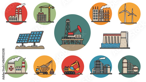 Various Industrial Icons and Symbols Collection.