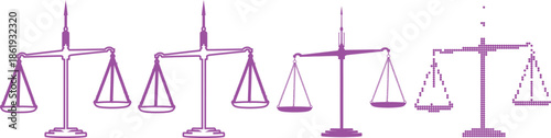 Various purple scale icons in different styles and designs on white background
