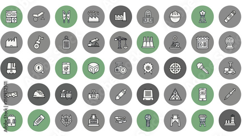 Collection of Various Gray and Green Icons.
