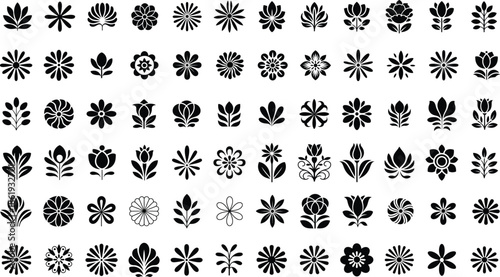 black floral icons on white background .