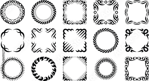 collection of ornate black frames and borders .