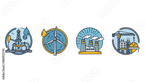 Set of Energy Icons Representing Different Sources.