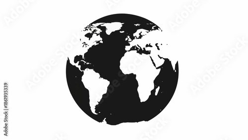 Black and white silhouette of planet Earth globe showing continents.