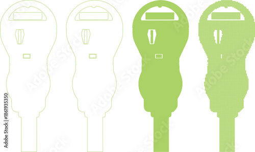 Four different green plug designs on white background for electrical engineering or technology