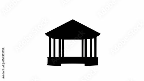 Black silhouette of a simple gazebo structure on a white background.