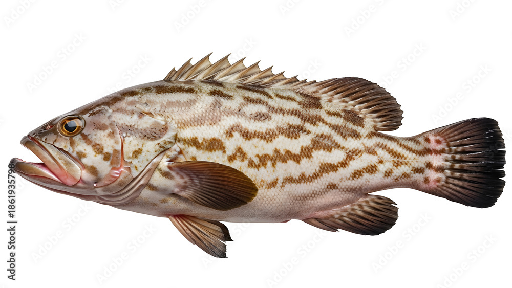 Obraz premium Fresh Marbled Grouper Fish Isolated on White Background